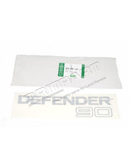 Autocollant Arrière " DEFENDER 90 " couleur GRIS CLAIR sur fond CLAIR Monté de 1992 à 2003